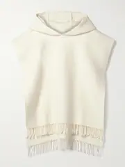 [Brunello Cucinelli] Brunello Cucinelli - Hooded Fringed Wool And Cashmere-blend Felt Poncho - Ivory - One size One size Ivory