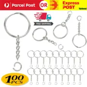 100pcs Bulk Split Metal Key Rings Keyring Blanks With Link Chains For DIY Craft