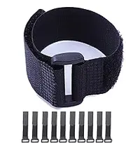 HUAPX Fastening Hook and Loop Cable Straps,10Pack Black Self-Adhesive Cable Ties,Nylon Securing Straps with Buckles,Adjustable and Reusable Cinch Straps for Cords Organized and Tidy(1" x 12")
