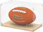 Acrylic Display Case, Collectibles Clear Acrylic Football Display Case, Display Box for Toys Case Storage Box Memorabilia Football with Premium Solid Wood Base