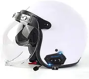 Vintage Motorcycle Helmet Jet Helmet, ECE Certified Bluetooth Cruiser Helicopter Chopper Pilot Half Helmet 3/4 Helmet Scooter Moped Collision Helmet with Bubble Mirror
