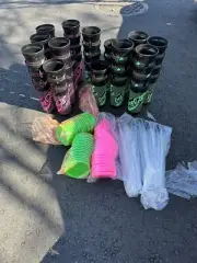 Lot 50 Vintage Coca Cola Cups With Lid And Straw Pink And Green 80s 90s USA made