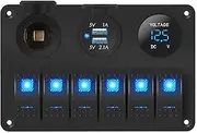 6 Gang Marine Rocker Switch Panel Waterproof 12 Volt, Boat Toggle Switch Panel 12V Blue LED Lighted ，Compatible for Boat Car RV UTV with USB