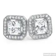 Silver Cubic Zirconia Floating Stone Mens Stud Earrings