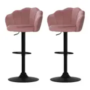 Set of 2 Bar Stools Kitchen Stool Swivel Chair Gas Lift Velvet Chairs Pink