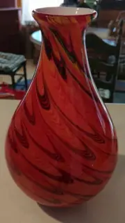 Gorgeous Dynasty Gallery Red Multicolor Swirled Handblown Vase San Francisco CA