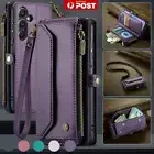 For Samsung A15 A25 A35 A55 A54 A13 A52 A71 Zip Wallet Case Leather Cover Strap