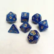 7 Pcs Polyhedral Dark Blue Marble & Gold Dice Set Dungeons and Dragons D&D NWOB