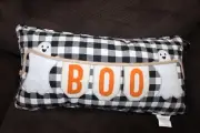 Cynthia Rowley Halloween BOO Ghost Throw Pillow Home Decor Plaid Feathers