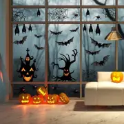 2023 Halloween Window Clings Static Window Stickers with PVC Bats Spider Web