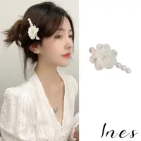 在飛比找momo購物網優惠-【INES】珍珠髮夾 山茶花髮夾/韓國設計優雅氣質綠葉珍珠山