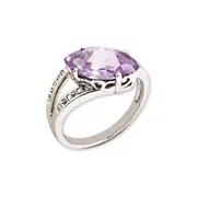 Sterling Silver 14K White Gold Plated Pink Quartz u0026 Diamond Gemstone Birthstone Ring Fine Jewelry Gift for Her