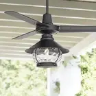 44" Industrial Indoor Outdoor Ceiling Fan with Light LED Remote Black Damp Patio