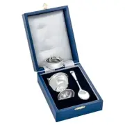 3PCE HALLMARKED STERLING SILVER EGG CUP SPOON & NAPKIN RING SET BABY CHRISTENING