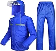 Rain Poncho Bike,Poncho Rain Coat,Split Reflective Top + Waterproof Pants Reflective Jacket Waterproof Jackets Hooded High Visibility(Color:Blue,Size:4XL) (Color : Blue, Size : XXL) (Color : Blu (
