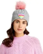 MSRP $58 Aqua Patch & Pom-Pom Knit Hat Gray Size OSFA
