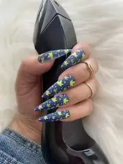 Feral Edge “Green Blue” Press-on Glue-on Long Stiletto Nails 24 Pieces