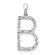 14K White Gold Real Diamond Letter B Initial Pendant