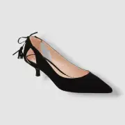 Journee Collection Womens Black Bindi Pointed Toe Kitten Heel Pumps Shoes 8