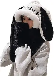 [HAMKVBPR] Warm Hat with Scarf Big Ears Rabbit Hat Gloves Scarf Thickened Warm Integrated Scarf for Womens