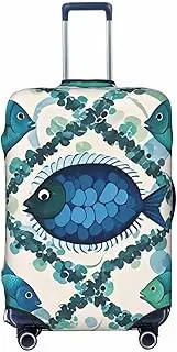 [STVYUKL] Cyan Fish Pattern (2) Luggage Cover Personalized Elastic Washable Suitcase Cover Luggage Protector Auti-Scratch Suitcase Case Protector Fits 18-32 Inch Luggage, Black, Medium