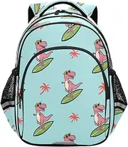 [RPLIFE] Cartoonish Playful T Rex Teal 17 Inch Kids School Backpack for Boys Girls, Elementary School Backpack for Travel, Cartoonish Playful T Rex Teal
