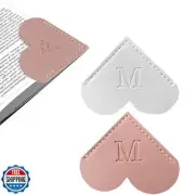 2Pcs Personalized Leather Heart Bookmark with Initial, 26 Letters Custom Corn
