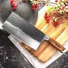 Cleaver Knife Handmade Forged Steel Wood Handle Hammered Chef Butcher Slicing L