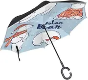 Double Layer Inverted Umbrella Cars Reverse Umbrella Polar Bear in Sweater Windproof UV Proof Travel Outdoor Umbrella