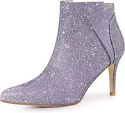 [Allegra K] Women's Glitter Pointed Toe Zipper Stiletto Heel Ankle Boots