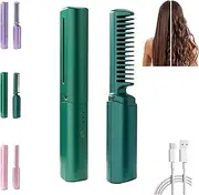 Latest Hairdressing Comb, Ceramic Hair Dressing Comb, 3 Temp Settings, Rechargeable Mini Dual Purpose Curling Iron, Cordless 2-in-1 Touch-Up Combs for Less Frizz, Shines & Smooth (Green)