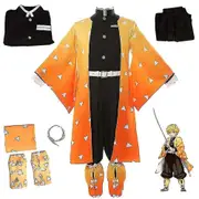 Xindianzi Demon Slayer Agatsuma Zenitsu Cosplay Party Costume Outfits Halloween Party Anime Set Gifts L