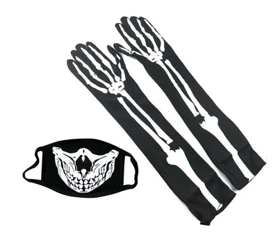 Skeleton Gloves & Mask Women Fancy Dress Spooky Ladies Costume Accessory