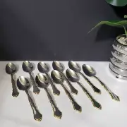 Oneida 6" Golden Royal Chippendale Stainless Teaspoons USA Flatware Lot of 10