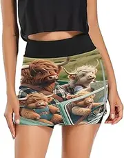 [RPLIFE] Highland Cattle Family Driving Car Women Short Skort, High Waist Tennis Skirt, Womens Skorts for Summer