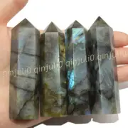 Natural Labradorite Obelisk Quartz Crystal Column Wand Tower Point Reiki Healing