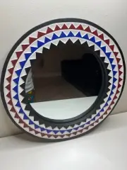 hand carved African sun mask mirror 20" X 1" art deco