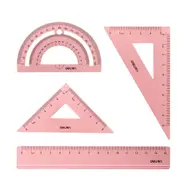 4 pieces / set of metal ruler aluminum set ruler pink blue silver ruler protractor triangle ruler standard test drawing ruler
