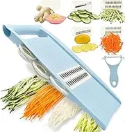 NACOLUS 5 in 1 Mandoline Slicer for Kitchen Vegetable Slicer Mandolin Multi Blade Potato Chip Slicer Veggie Slicer Vegetable Cutter Julienne Shredder Vegetable Peeler for Small Job in Kitchen Blue
