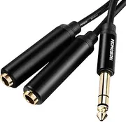 1/4" TRS to Dual 1/4" Female Splitter Y Cable, HOSONGIN 1/4 Inch 6.35mm Stereo Plug/Male to Dual 1/4 Inch 6.35mm Jack/Female, Black, 1.5Ft