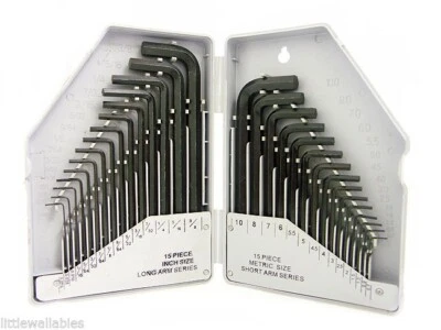 30PC Combo Hex Key Allen Wrench Set SAE/MM LONG / SHORT ARM NEW