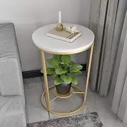 Home Décor Furniture 2-Tier Corner Side End Table Small Marble Coffee Table with Round Wrought Iron Shelf, Living Room Furniture Living Room or Lounge