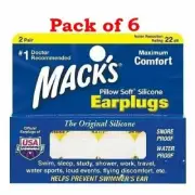 Mack's Pillow Soft Silicone Earplugs Maximum Comfort Snore Proof 2 Pair 6 Pack