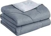 LINENOVA Warm Lightweight Comforter King- Reversible Warm Quilt for Winter, Light & Cozy 150GSM Antibacterial Down Alternative Duvet - (Grey, 220x260cm)