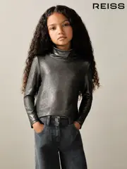 Reiss Silver Casey 9-13 yrs Metallic-Thread Roll-Neck Top (AD5022) | $50