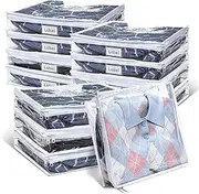 Hoolerry 12 Pcs Clear Zippered Storage Bags Pvc Sweater Sheet Organizer Plastic Sheet Storage Sweater Bags With Zipper And Label Pocket Container For Clothes Closet Linen Pillow(16 x 14 x 4 Inch)