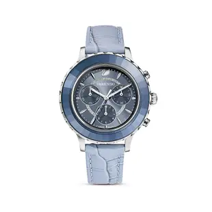 SWAROVSKI 施華洛世奇 OCTEA LUX CHRONO 藍色鱷魚浮雕三眼真皮手錶