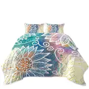 White Flower Drawings over Colorful Background Coverlet