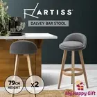 2x Artiss Kitchen Bar Stools Wooden Stool Chairs Swivel Barstools Fabric Grey