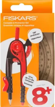 Fiskars Plastic Compass and Protractor Set - Math Geometry Set for Kids 8+ - Bac